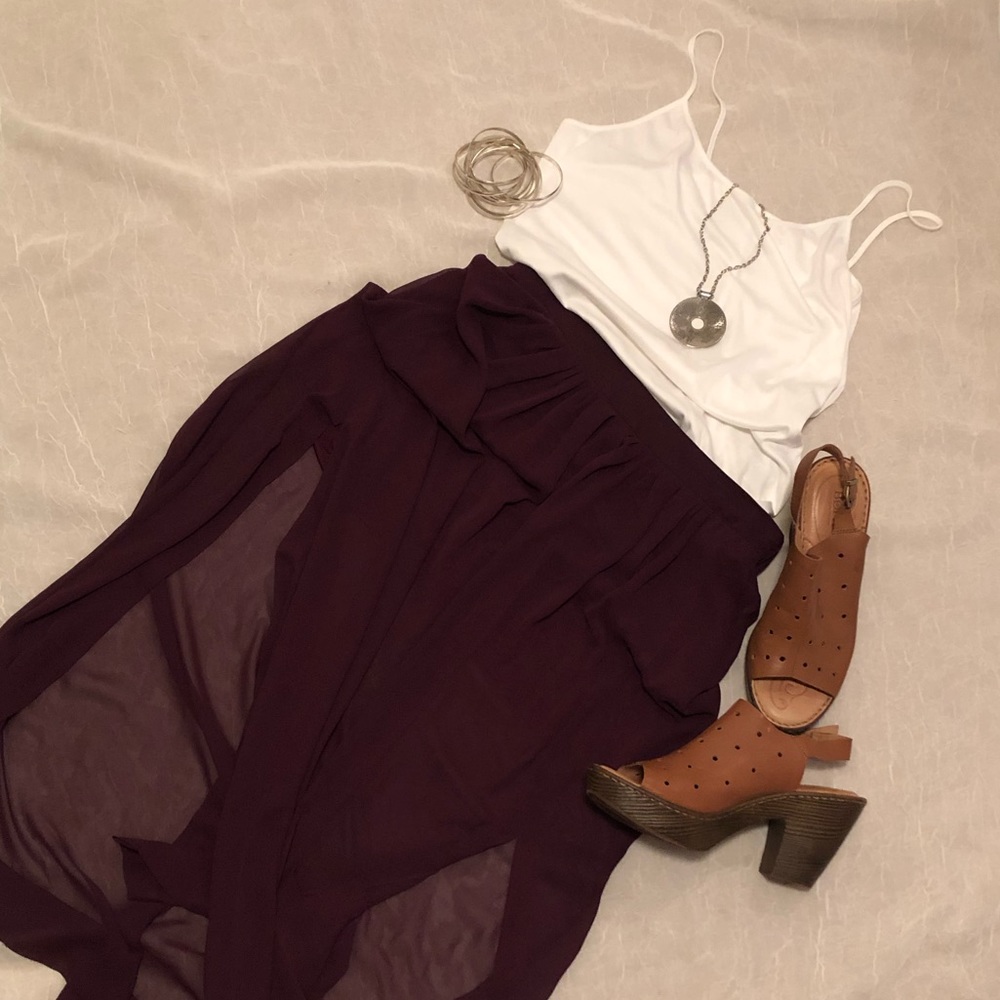 Worthington Plum Sheer Maxi Skirt with Side Slits